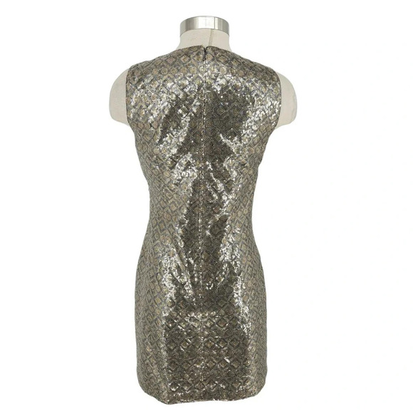 Banana Republic Sheath Holiday Mini Dress Gold Silver Sequin Sleeveless Zip - Picture 5 of 10
